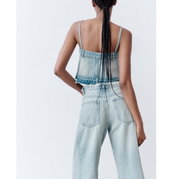 NWT Zara Denim Crop Cami Top Size Small - Picture 3 of 8